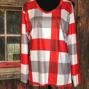 NWOT Suvimuga Red and Grey Plaid Top